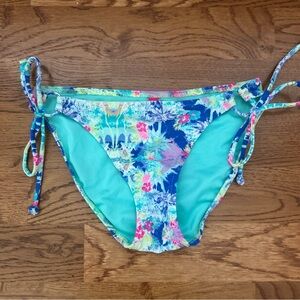 Victoria's Secret Bikini Bottom Swim XS Side Tie Aqua Blue Turquoise Floral Pink